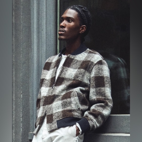 COPY - Todd Snyder BRUSHED BUFFALO CHECK ZIP BOMBER JACKET IN ESPRESSO Large - Picture 6 of 6